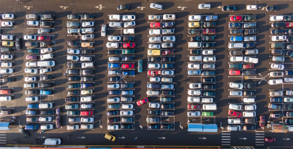 Car dents in a big parking lot